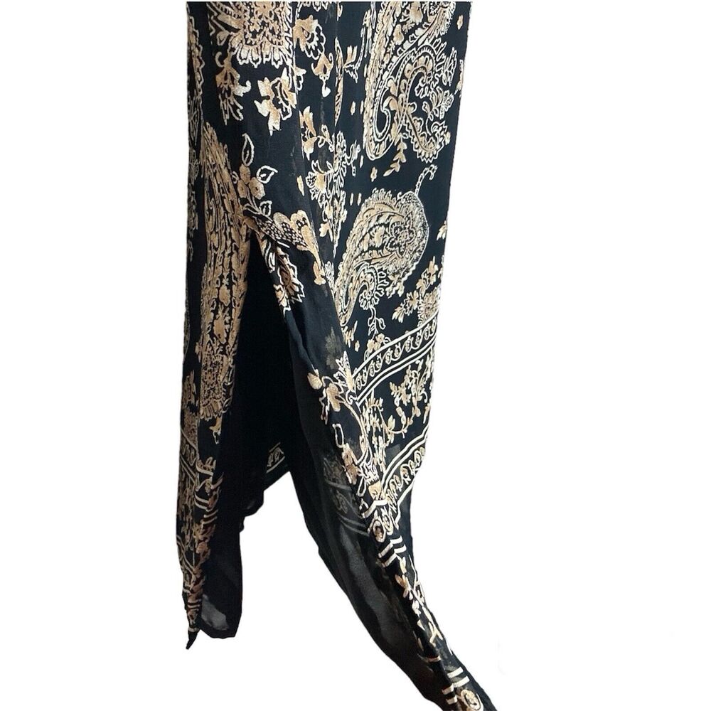 JM Collection Maxi Skirt Womens 10 P Black White Floral Paisley Boho Slit Modest - Picture 5 of 8